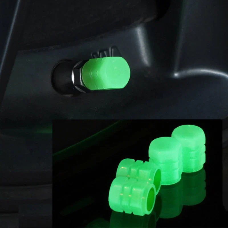 Car Luminous Tire Valve Cap(4 pcs set) - طقم أغطية صمامات الإطارات المضيئة للسيارة – 4 قطع لمظهر أنيق وقيادة آمنة ليلاً